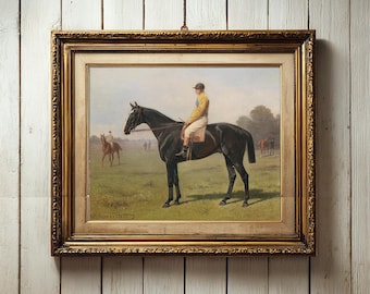 Vintage Horse Art Print, Horse and Jockey, English Equestrian Art, Horse and Rider Print, Antique Horse Painting, Digital Art Download