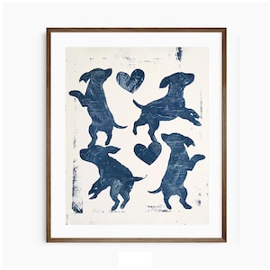 Arte infantil azul, lámina de perro, arte de pared con cachorros, arte imprimible para habitación infantil, póster de perro antiguo, decoración de pared infantil, decoración azul marino para el hogar.