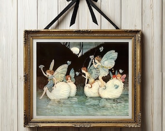 絵画、デジタルアート、風の妖精の少女　版画　写真 和レトロ×妖精コーデ🌸Japanese retro x fairy coordination 透明水彩