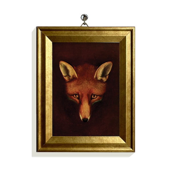 Mini Canvas Print Fox Small Oil Painting Fox Print Mini Framed Fox Canvas Print Antique Animal Wall Art Gold Frame Vintage Art Small