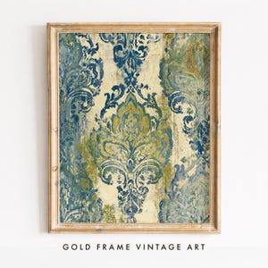 Lámina decorativa de pared con estampado de damasco vintage, estética de estilo antiguo, decoración rústica de granja con fondo texturizado de ambiente melancólico, descarga digital.
