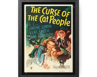 5x7 Framed Canvas Print of the 1943 Movie Poster for The Curse of the Cat People Gift for Cat Mom Vintage Cinema Art Print in Wood Frame