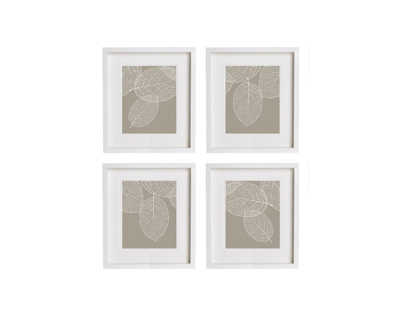 Four Prints Gray Taupe Leaf Print Wall Art West Elm Leaves Etsy