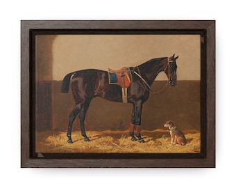 5x7 Framed Canvas Print Vintage Equestrian Art Antique Horse Dog Wall Art Oil Painting Animal Wall Decor in Wood Frame