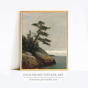 Coastal Landscape Painting Tree Printable Wall Art Printable Antique Coastal Pine Tree Fine Art Print Tree Print Home Decor Digital Download
