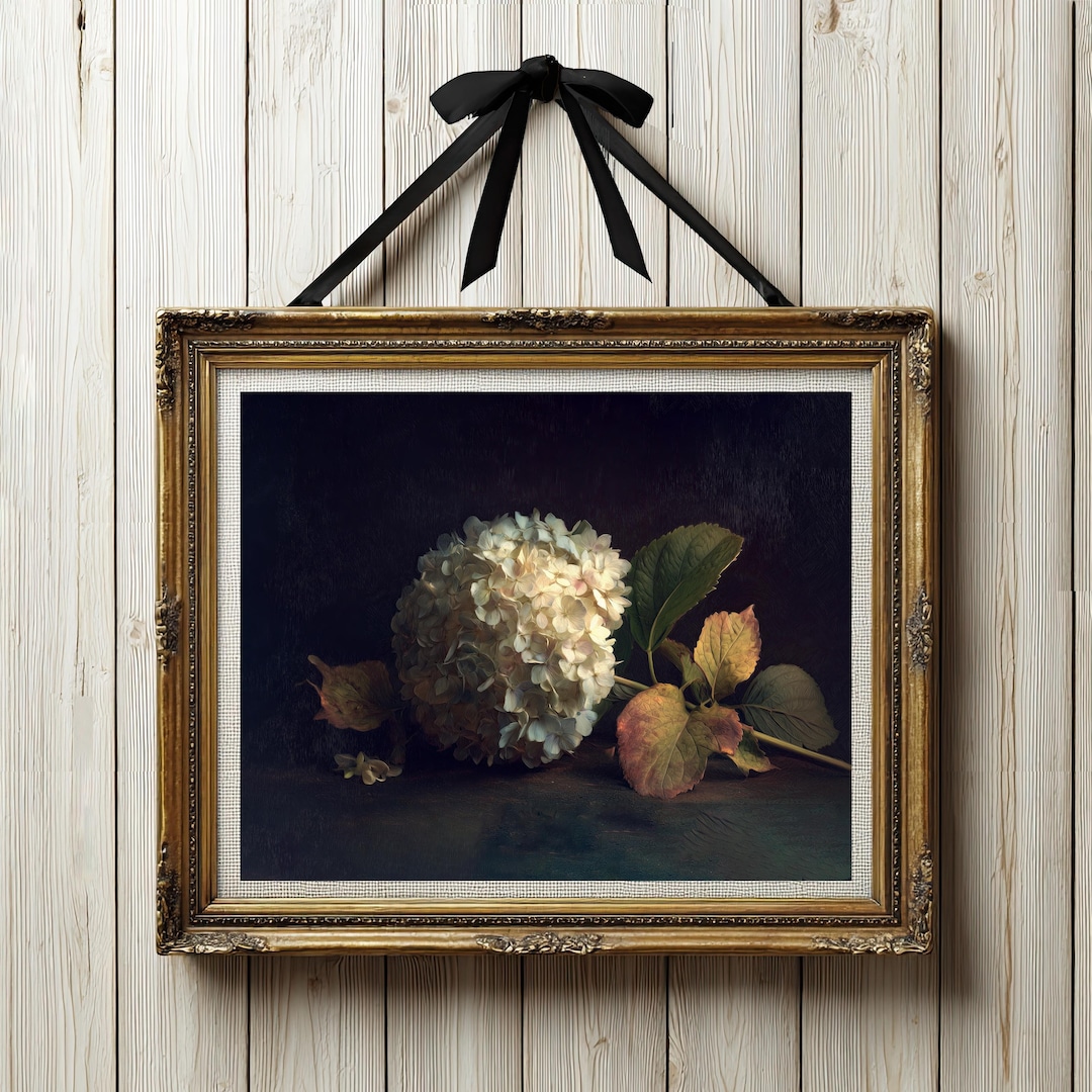 Moody Hydrangea Flower Print Fall Painting Winter Floral Home Decor ...