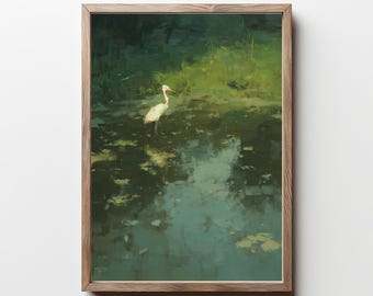 Bird Wall Art, Crane Print, Water Bird Artwork Print, Bird Poster. Impressionist Bird Print, Beach House Coastal Decor, Digital Download