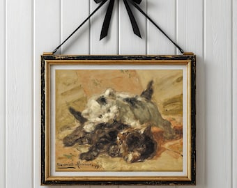 Vintage Cat Painting, Two Kittens Print, Cat Wall Art, Antique Painting, Animal Wall Decor, Home Decor, Kitten Wall Art, Digital Download