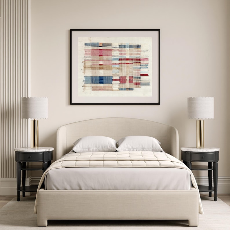 Vintage weave wall poster for entryway — hand-crafted thread aesthetic in neutral farmhouse style