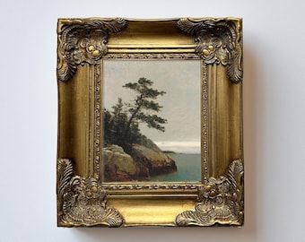 Ornate Gold Framed Canvas Print, Victorian Coastal Landscape Wall Art, Giclee Reproduction, Antique Style Seashore Decor, Framed Wall Decor