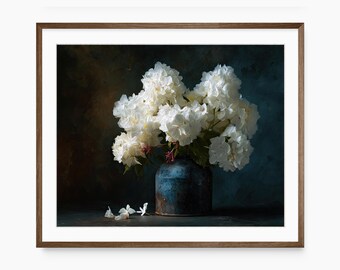 Blue Hydrangea Flower Print, Autumn Home Decor, Farmhouse Wall Art, Moody Botanical Prints, Floral Painting, Fall Wall Art, Digital Download