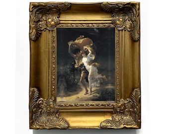 Romantic Baroque Storm Wall Art, Ornate Gold Frame, Canvas Print, Framed Antique Style Artwork, Vintage Home Decor, Fine Art, Lovers