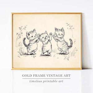 Kitten Wall Art Kittens Sketch Nursery Printable Art Print Neutral Cottagecore Nursery Decor Antique Animal Printable Cat Wall Art Poster