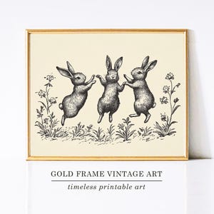 Rabbit Art Print Neutral Cottagecore Nursery Wall Decor Antique Printable Wall Art Bunny Rabbit Wall Art 8x10 Artwork Rabbit Sketch