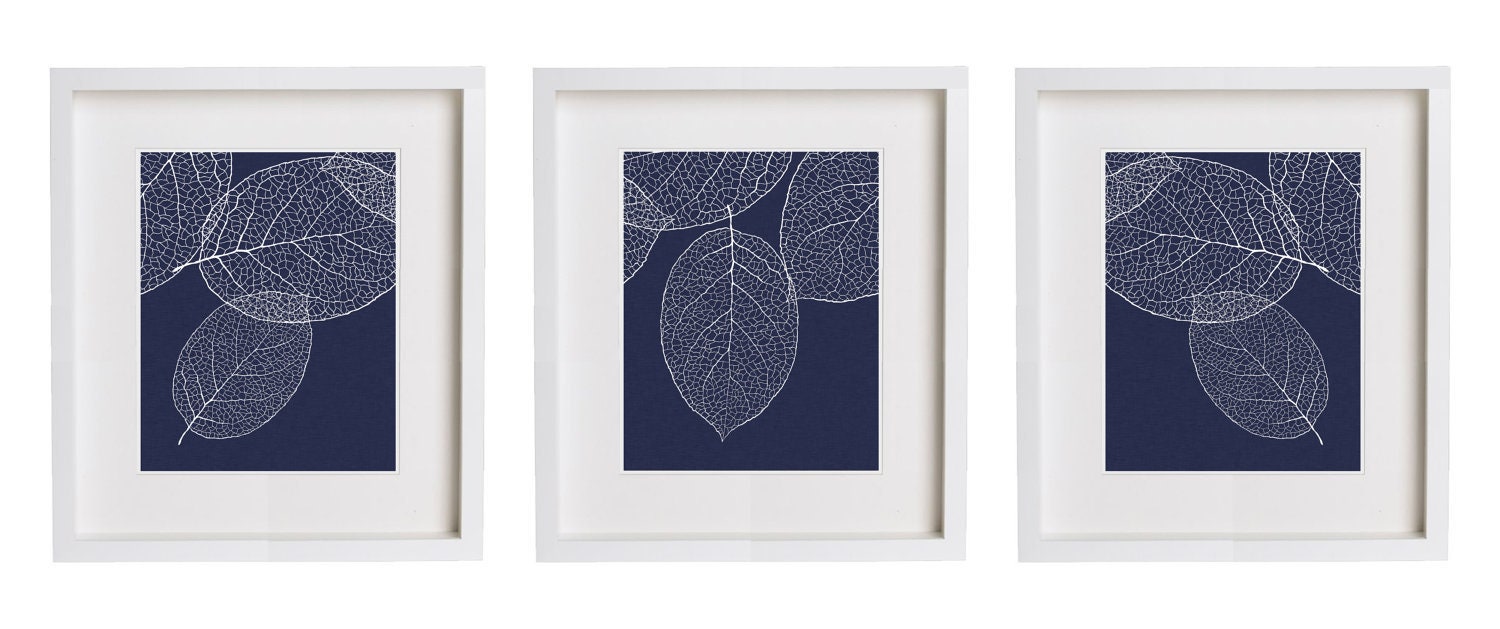 Two Prints Navy Wall Art West Elm Leaf Print Set of 2 | Etsy