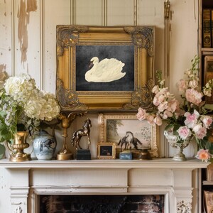 Framed Print, Swan Wall Art, Ornate Gold Picture Frame White Swan Black Swan Giclee Canvas Art Painting Artful Swan Decor Decorative Vintage image 3