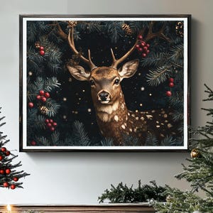 Christmas Reindeer Painting Printable Wall Art Digital Download Hi Res 8x10 JPG Print of Painting Dark Reindeer Christmas Artwork Wall Decor