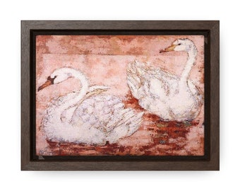 5x7 gerahmte Leinwand rosa Schwäne Vintage Vogel Kunst Antique Gemälde Druck in Holzrahmen