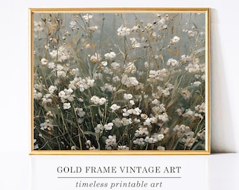 Neutral Wildflower Landscape Oil Painting Summer Flowers Farmhouse Decor Flower Print Floral Landscape Art Print Country Wall Art Home Decor