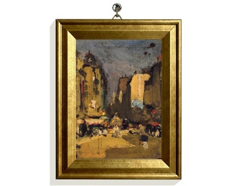 Mini Canvas Print Paris Small Oil Painting Framed Wall Art Antique Print City Art Vintage France Print Small Gold Frame Vintage Art Handmade