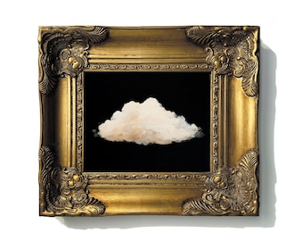 Cloud Oil Painting, Framed Art, Hand Painted Oil on Canvas, Handmade Original Painting, Cloudy Art, Black and White Wall Art in a Gold Frame