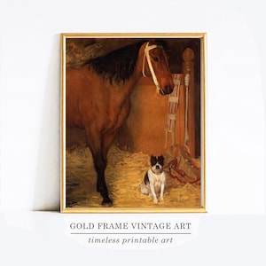 Horse Decor Dog Art Equestrian Wall Art Horse Art Equine Art Dog Print Horse Print Oil Painting Farmhouse Decor Wall Art