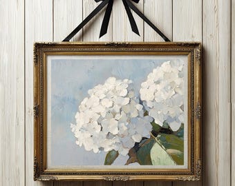 Blue Hydrangea Wall Art, Floral Wall Art, Botanical Poster, Spring Home Decor, French Country Farmhouse Wall Art, Light Blue Wall Art