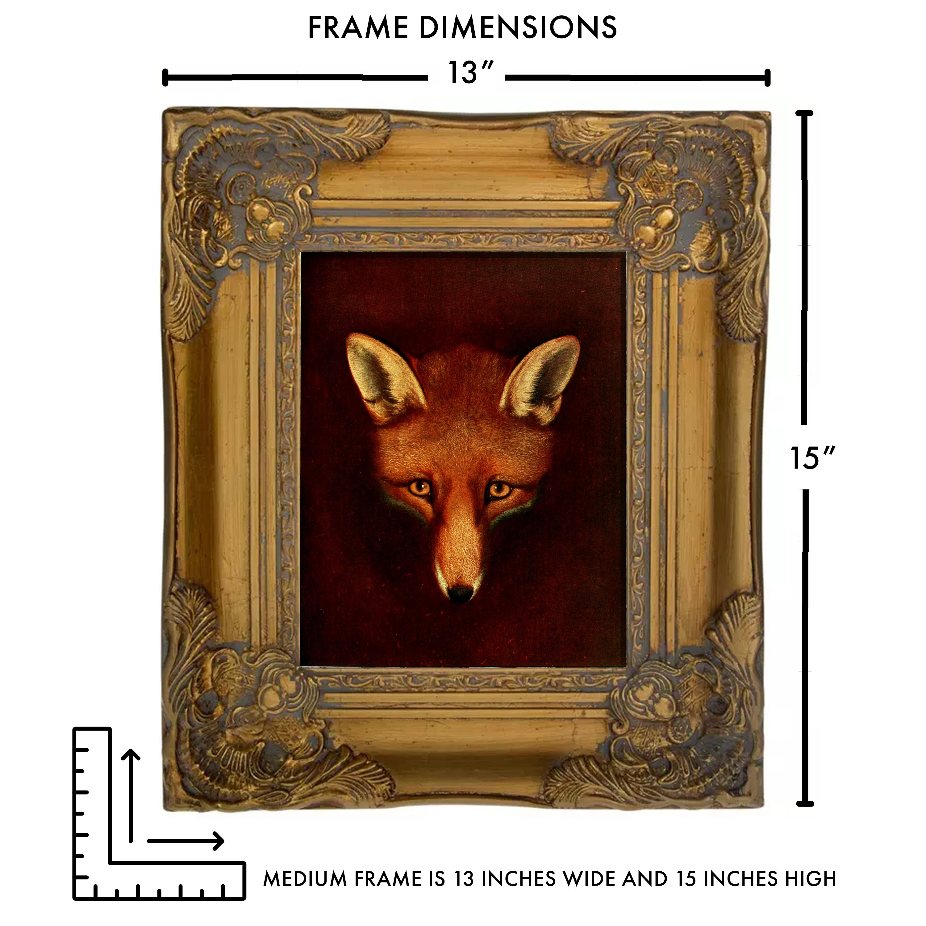 Vintage Fox Print Ornate Gold Framed Wall Art Giclee Print Canvas