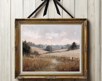 Vintage Landscape Print, Antique Nature Landscape, Trees and Fields, Wall Art Print, Neutral Farmhouse Home Decor, Digital Art Download
