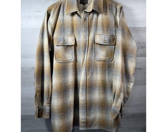 Heywood House Wool Flannel Shirt Mens M Tan Gold Shadow Plaid Lined VTG