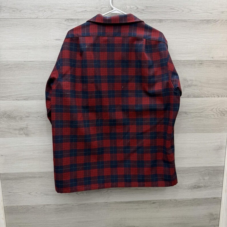 Pendleton Wool Board Shirt XL Vintage Blue Label Plaid Virgin Wool USA 1950s 60 image 2