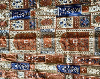 Vintage Peacock Tapestry 1970 Tapestry Wall Hanging Mughal Botanical Velvet Panel Burnt Orange Navy Gold 47x53 main image 0