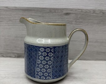 Takahashi Japan Gray Stoneware Pitcher Blue Geometric Creamer MCM VTG