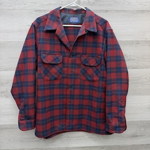 Pendleton Wool Board Shirt XL Vintage Blue Label Plaid Virgin Wool USA 1950s 60 image 1