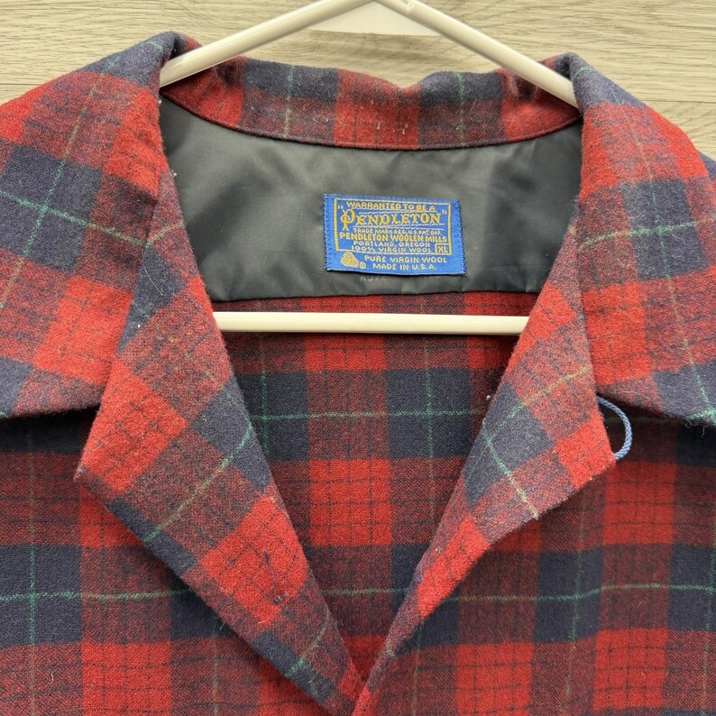 Pendleton Wool Board Shirt XL Vintage Blue Label Plaid Virgin Wool USA 1950s 60 image 3