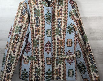 Chaqueta de tapiz azul estilo suroeste para mujer de Bedford Fair Lifestyles, talla 12.