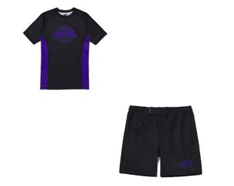 Camiseta de compresión y pantalones cortos Shoyoroll Purple Haze Competitor – Equipamiento BJJ de primera calidad