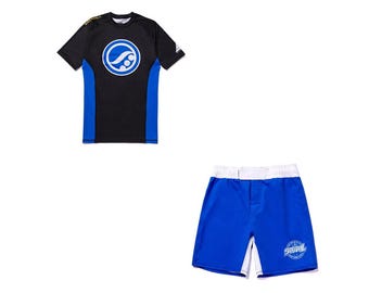 Conjunto de camiseta de compresión y pantalones cortos Shoyoroll Competitor 21 azul / Equipamiento para BJJ sin kimono