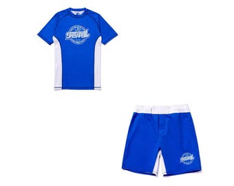 Conjunto de camiseta de compresión y pantalones cortos Shoyoroll Competitor 21 azul / Equipamiento para BJJ sin kimono