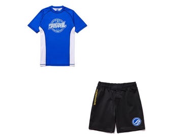 Conjunto de camiseta de compresión y pantalones cortos Shoyoroll Competitor 21 azul / Equipamiento para BJJ sin kimono