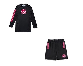 Camiseta de compresión y pantalones cortos Shoyoroll Crimson Competitor – Equipamiento deportivo para BJJ