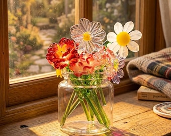 Gepersonaliseerde geboortemaand bloem glas, geboortebloem glas boeket, geboortemaand bloemencadeau, moeder geboortemaand bloemencadeau, cadeau voor haar