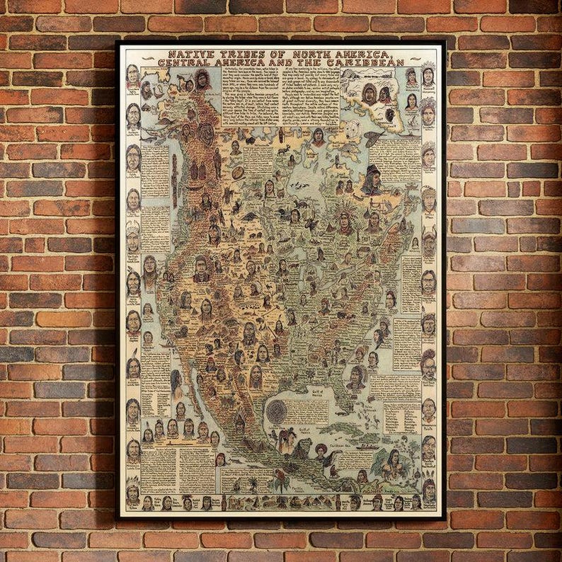 Native Tribes Map Poster, North America Indigenous Peoples Art Print ...