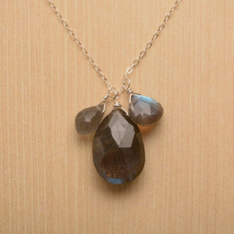 Labradorite Necklace Blue Gray Gemstone Necklace Healing Gemstone Jewelry Labradorite Silver Chain Necklace