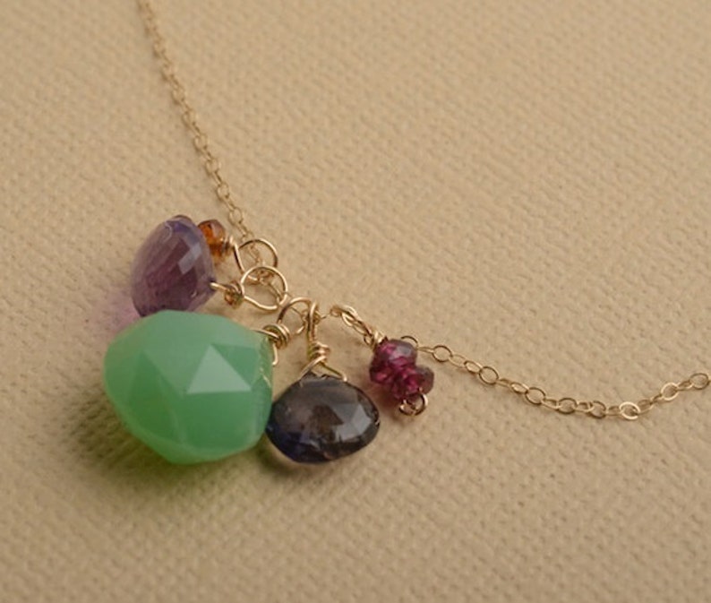 Green Chrysoprase Necklace Gemstone Gold Chain Necklace Etsy