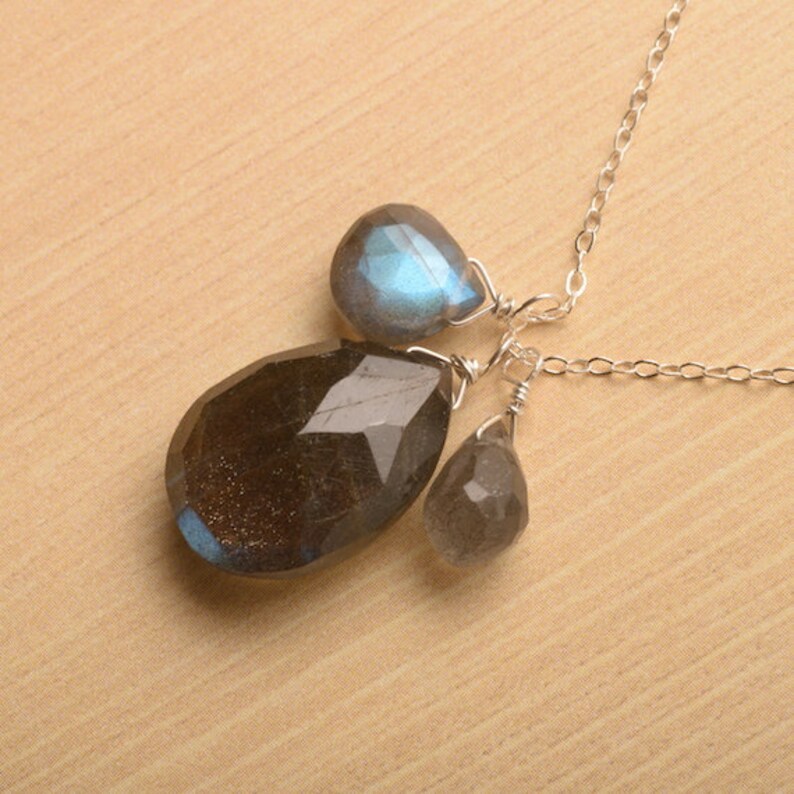 Labradorite Necklace Blue Gray Gemstone Necklace Healing Gemstone Jewelry Labradorite Silver Chain Necklace