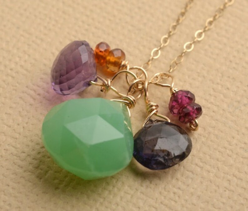 Green Chrysoprase Necklace Gemstone Gold Chain Necklace Etsy