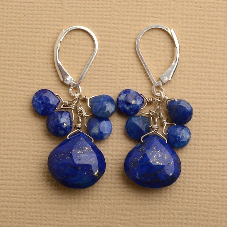 Lapis Earrings Blue Lapis Dangle Earrings Blue Gemstone | Etsy