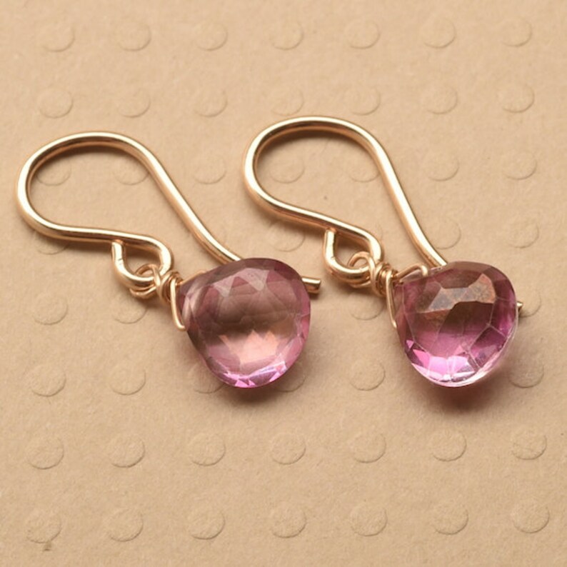Pink Gemstone Earrings Pink Quartz Earrings Gemstone Gold Etsy