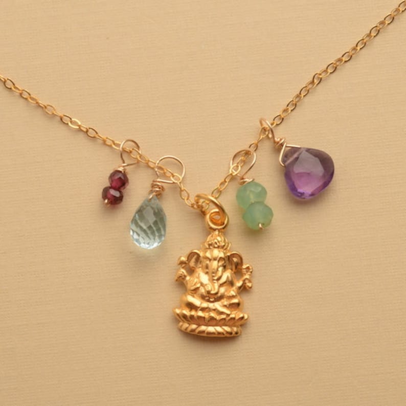 Ganesha Necklace Yoga Charm Necklace Healing Gemstone Etsy